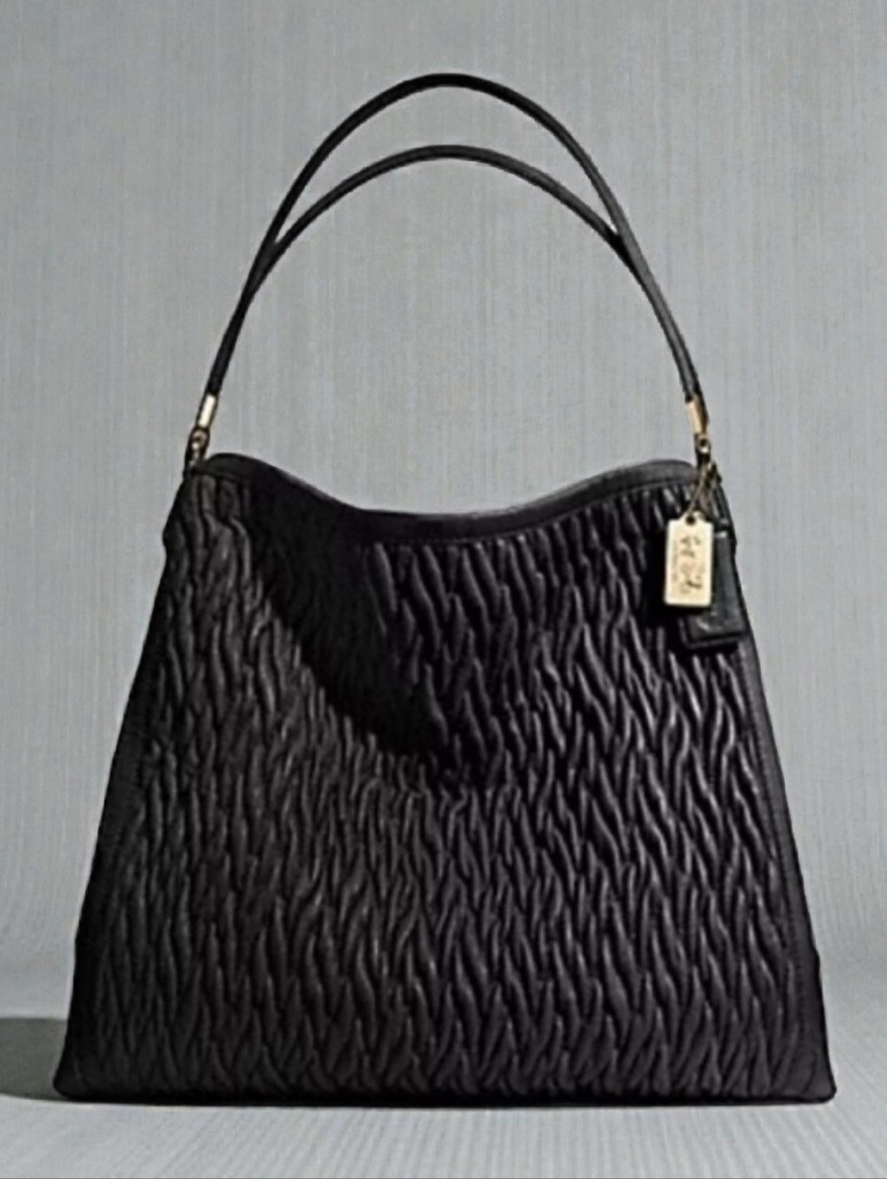 COACH Madison Phoebe Quilted Gathered Black Leather Handbag Shoulder Hobo Bag